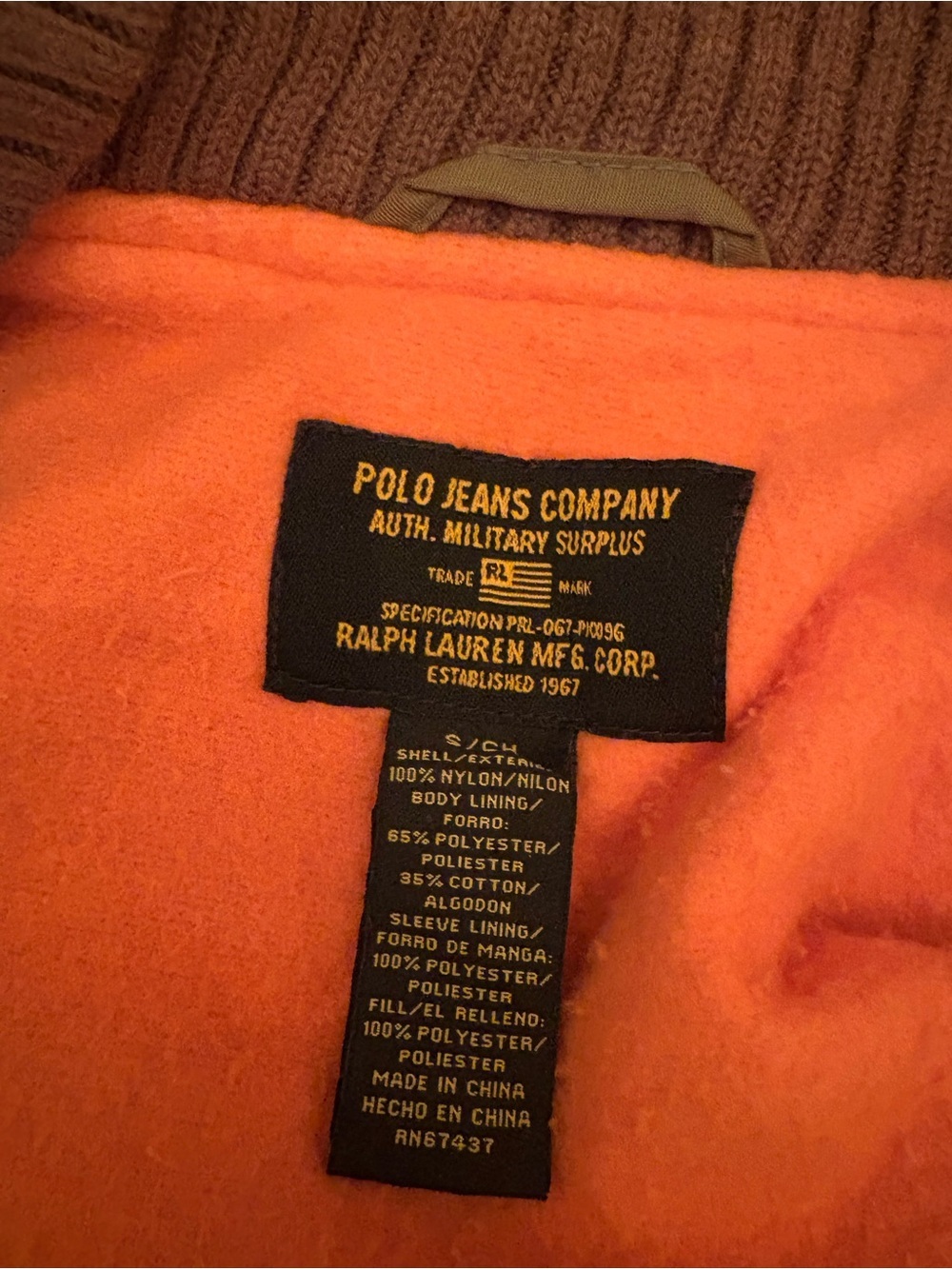 Ralph Lauren Polo Jeans Co. Military Surplus Army Green Bomber Jacket Coat S Vtg - Picture 4 of 8